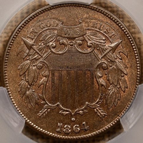 1864 Large Motto RPD FS-1302 Two Cent Piece CACG MS64+ BN