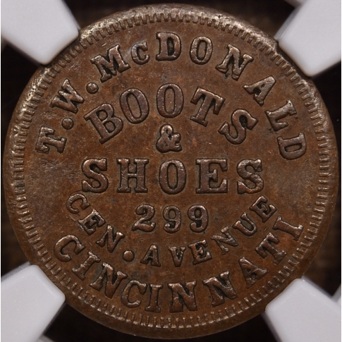 1862 Cincinnati, OH F-165DM-1a Civil War Store Card, McDonald Boots & Shoes NGC MS63 BN