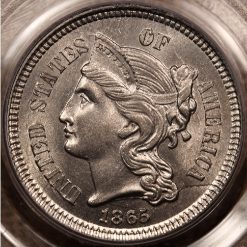 1865 Three Cent Nickel PCGS MS63 OGH