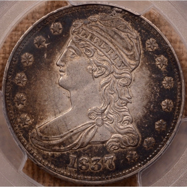 1837 GR-13 Reeded Edge Capped Bust Half Dollar 50 CENTS on Rev PCGS AU53 (CAC)
