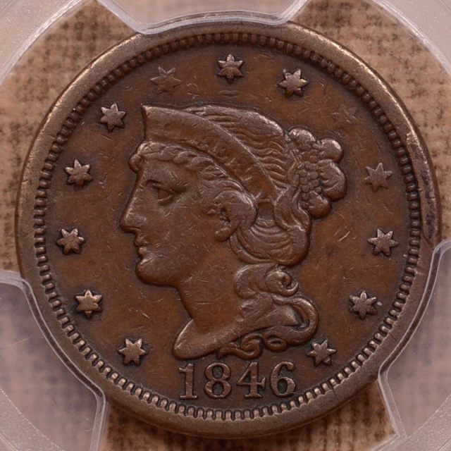 1846 Tall Date N-16 R4 Braided Hair Cent PCGS XF40BN