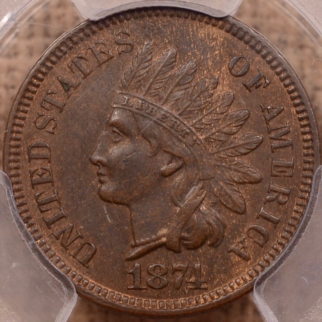1874 Indian Cent PCGS MS63 BN