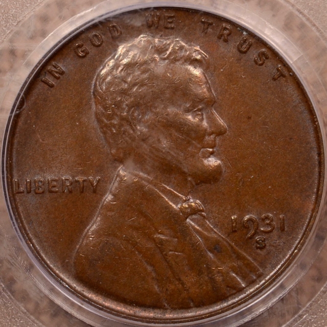 1931-S Lincoln Cent - Type 1 Wheat Reverse PCGS AU58BN