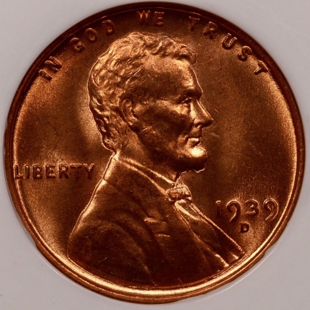 1939-D Lincoln Cent - Type 1 Wheat Reverse NGC MS66RD
