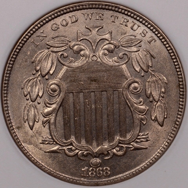 1868 Shield Nickel ANACS AU58