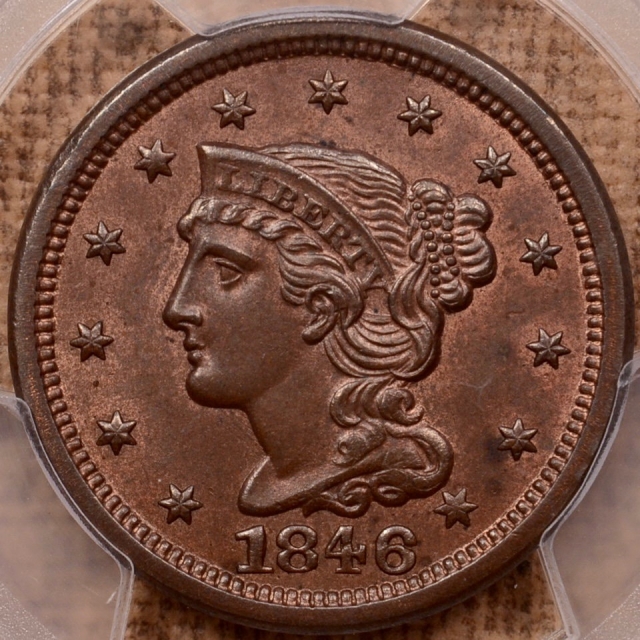 1846 N.8 Small Date Braided Hair Cent PCGS MS63BN