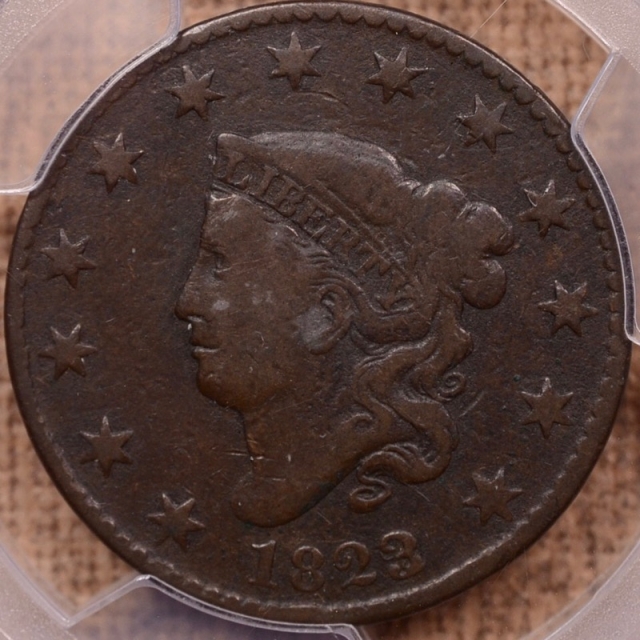 1823/2 N.1 Coronet Head Cent PCGS F12 (CAC)