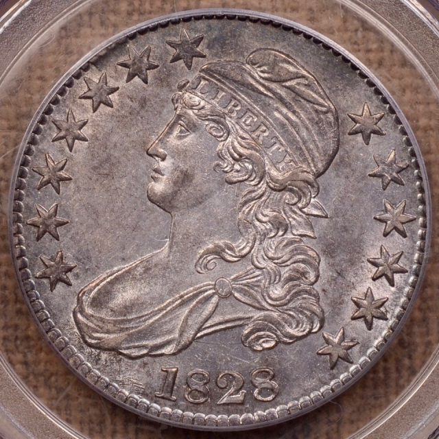 1828 O.122 Square 2, Small 8, Large Letters Capped Bust Half Dollar PCGS AU58
