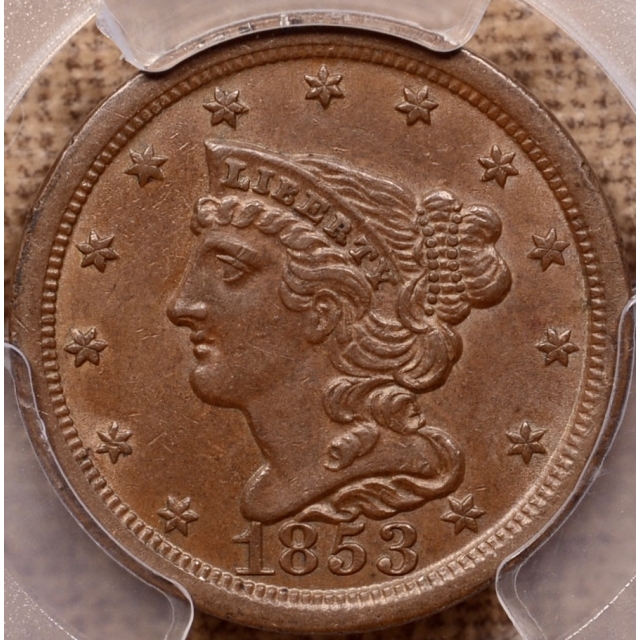 1853 Braided Hair Half Cent PCGS MS62 BN