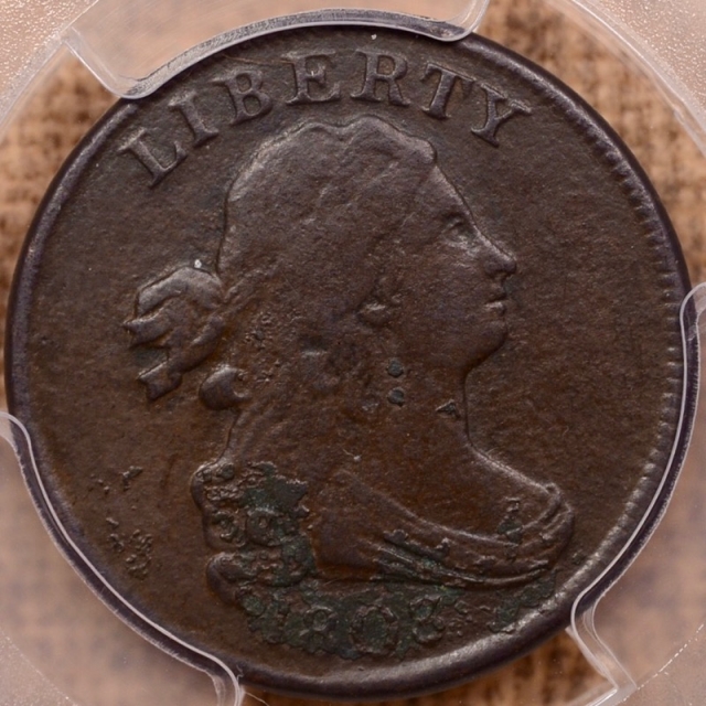 1803 C.2 R5 Draped Bust Half Cent PCGS VF Details, 97