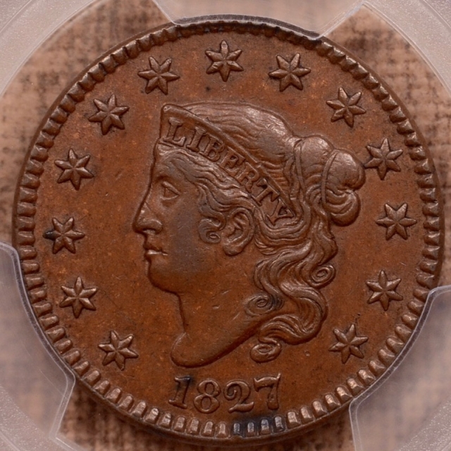 1827 N.5 Coronet Head Cent PCGS AU55 CAC