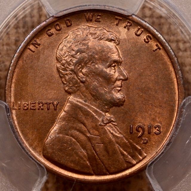 1913-D Lincoln Cent - Type 1 Wheat Reverse PCGS MS65RB (CAC)