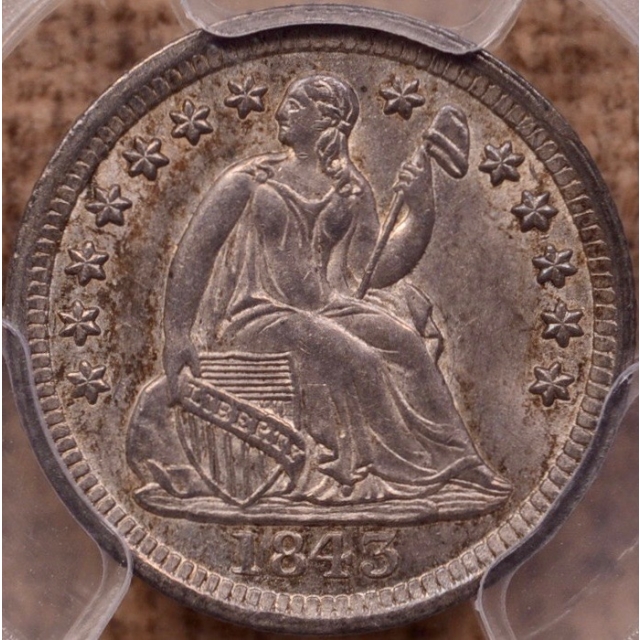 1843 V.4 Shattered Reverse Liberty Seated Half Dime PCGS MS62 (CAC)