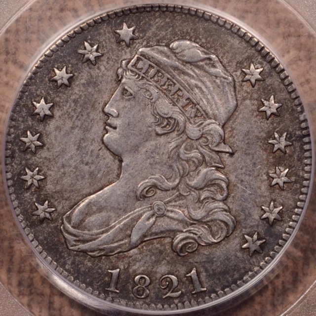 1821 B.5 R4+ Capped Bust Quarter PCGS AU53 (CAC)