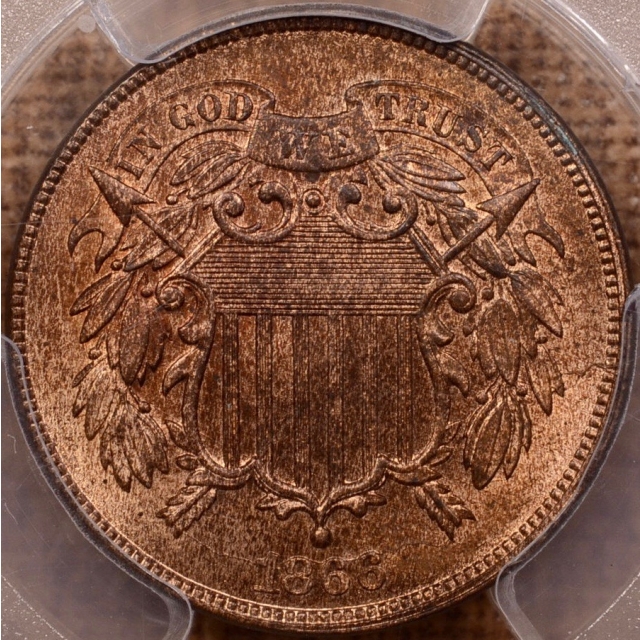 1866 Two Cent Piece PCGS MS64 RB (CAC)