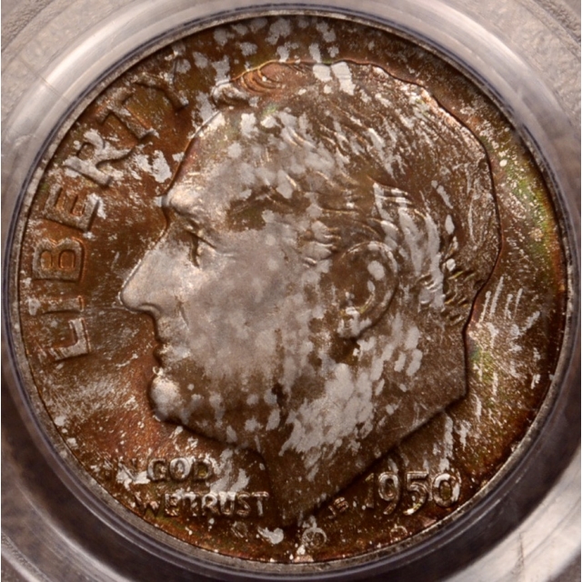 1950-S Roosevelt Dime PCGS MS65 OGH outrageous toning