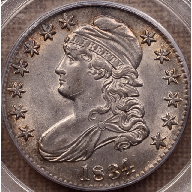 1834 O.103 Large Date, Large Letters Capped Bust Half Dollar PCGS AU58