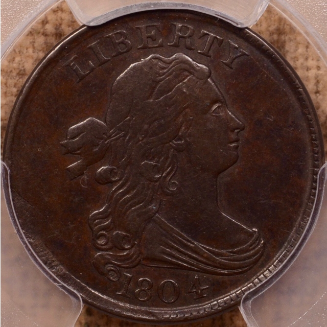 1804 C.11 Plain 4, w/Stems Draped Bust Half Cent PCGS VF30 (CAC)