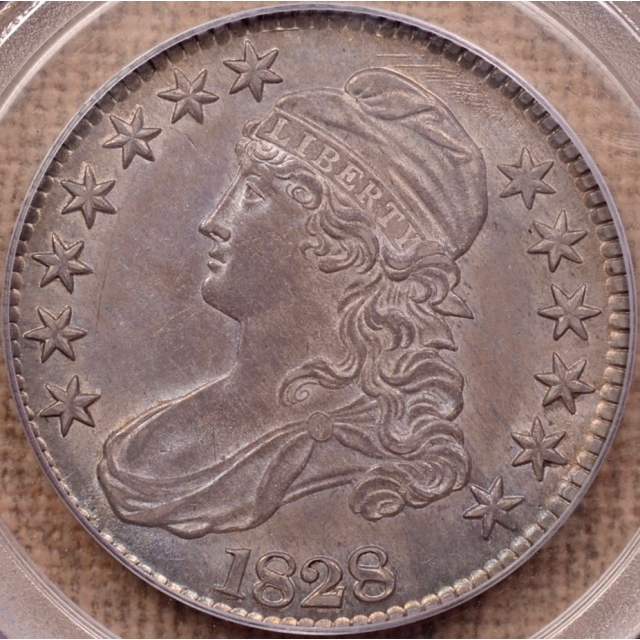 1828 O.109 Square 2, Large 8 Capped Bust Half Dollar PCGS AU53 (CAC)