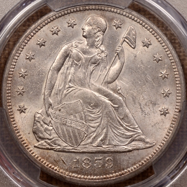 1859-O Liberty Seated Dollar PCGS MS62 CAC
