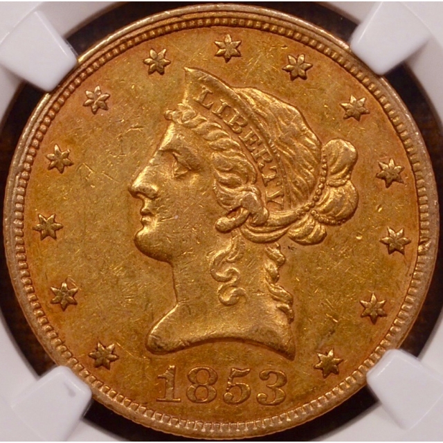 1853 Ten Dollar Eagle NGC AU55 (CAC)