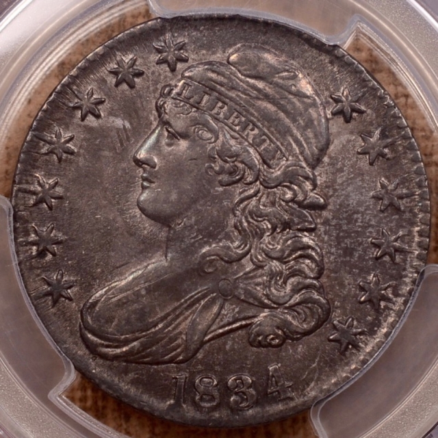 1834 O.102 Large Date, Large Letters Capped Bust Half Dollar PCGS AU55 (CAC)
