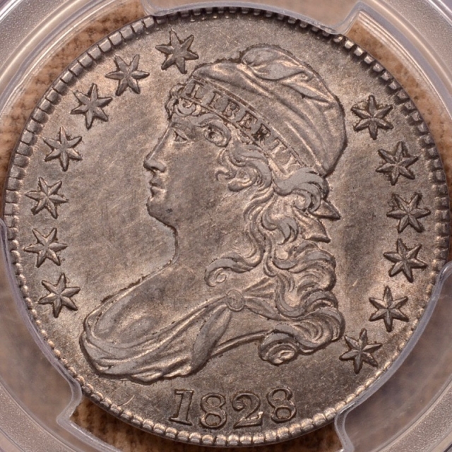 1828 O.119 Square 2, Small 8, Small Letters Capped Bust Half Dollar PCGS AU53 (CAC)
