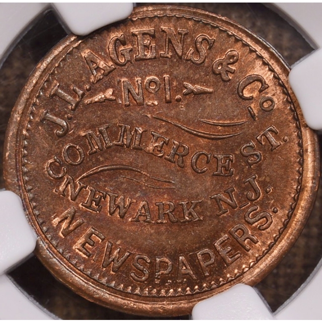 (1861-65) Newark, NJ F-555A-8a Civil War Store Card J.L. Agens & Co. NGC MS64 RB