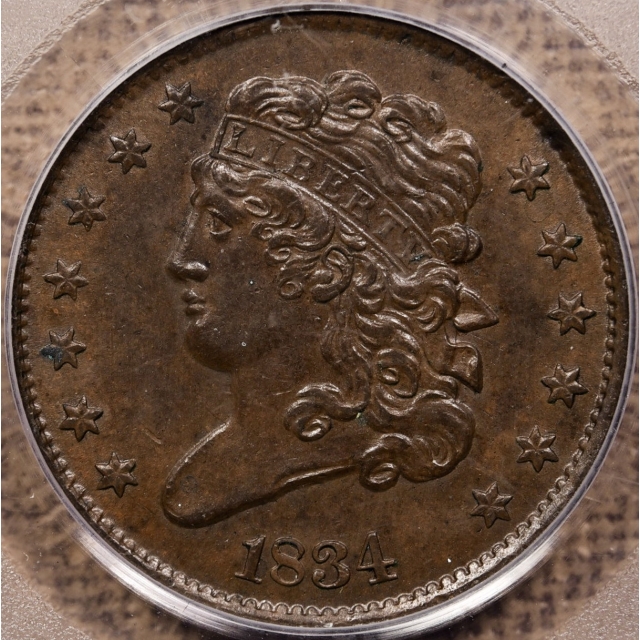 1834 Classic Head Half Cent PCGS AU58