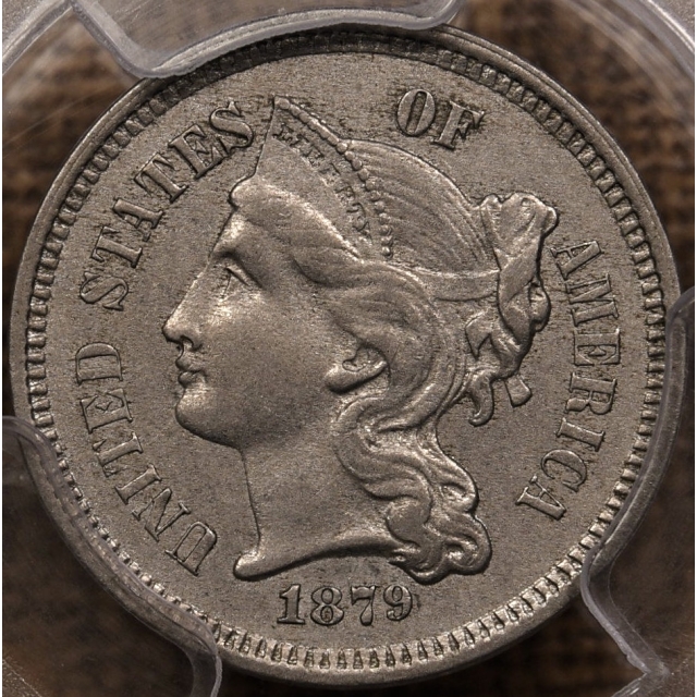 1879 Three Cent Nickel PCGS AU55 CAC