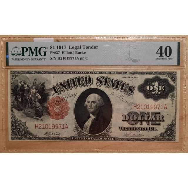 1917 FR# 37 United States Note Legal Tender Red Seal $1, PMG XF40