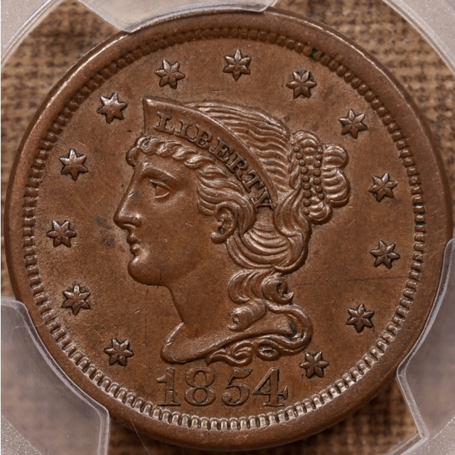 1854 N.6 Braided Hair Cent PCGS AU58