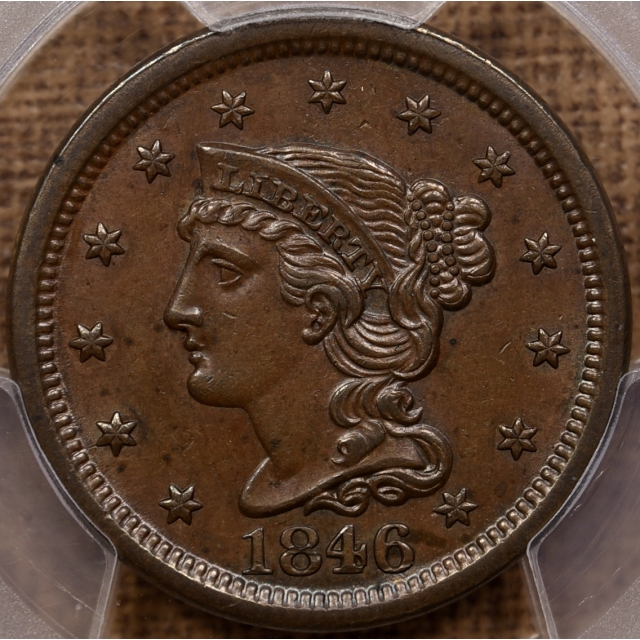 1846 N.11 Medium Date Braided Hair Cent PCGS MS62 BN CAC