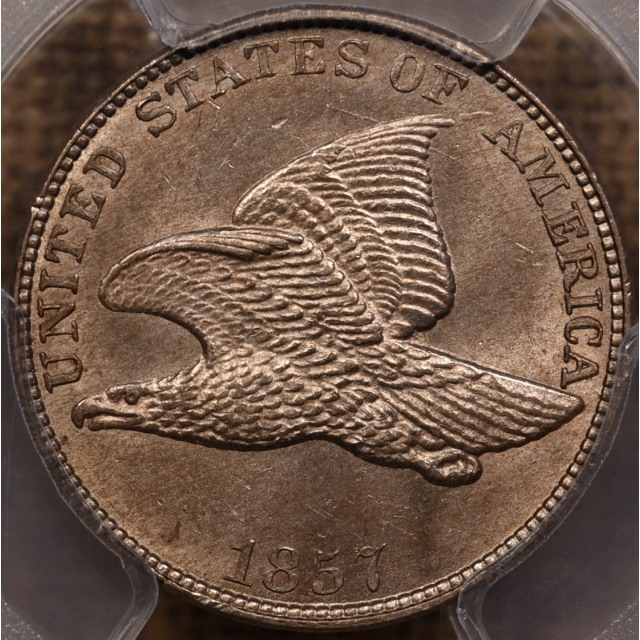 1857 S.12 Triple Die Obverse Flying Eagle Cent PCGS MS64+ CAC & Eagle Eye