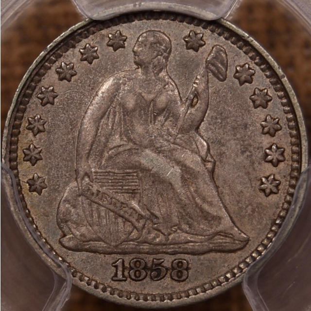 1858 / Inverted Date Liberty Seated Half Dime PCGS XF45, GEM!!