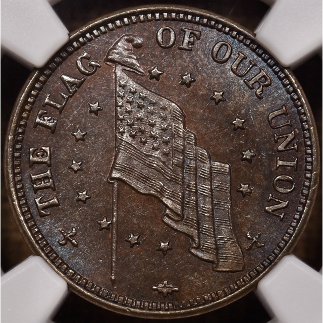 (1861-65) F-214/416a The Flag of Our Union Patriotic Civil War Token NGC MS66 BN