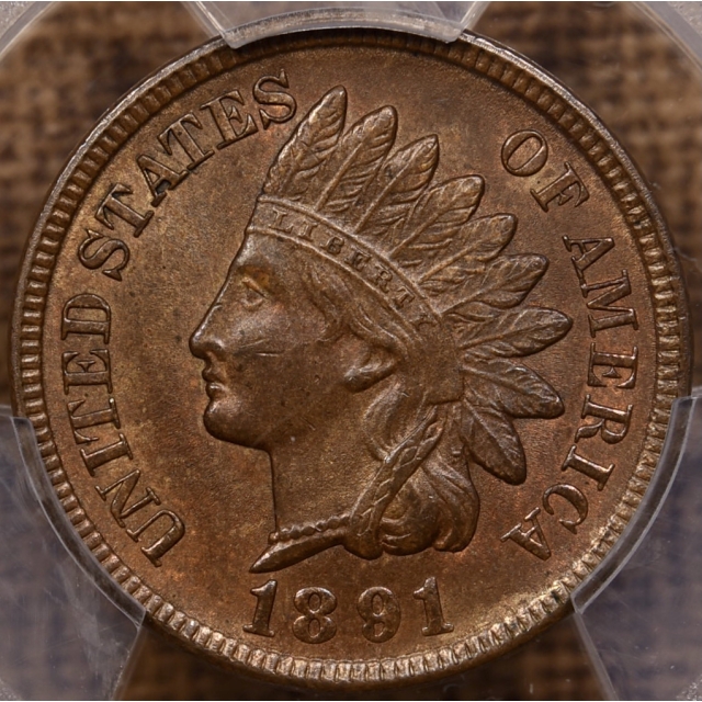 1891 Indian Cent PCGS MS63 BN