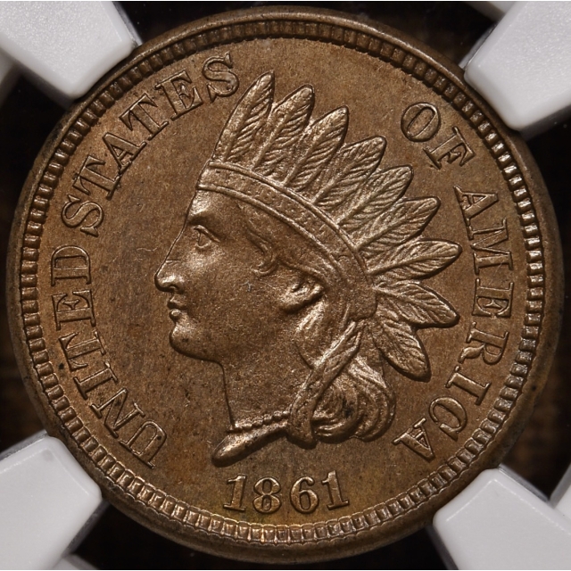 1861 Indian Cent NGC MS64 CAC, superb quality and color