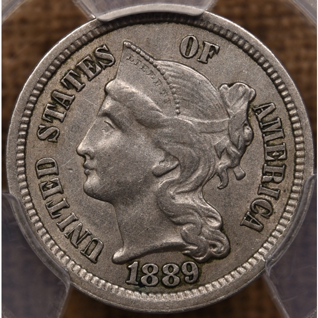 1889 Three Cent Nickel PCGS AU55