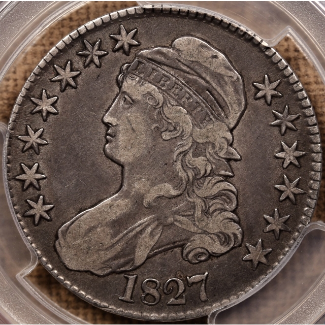 1827 O.117 Square Base 2 Capped Bust Half Dollar PCGS VF25 CAC, ex. Brunner