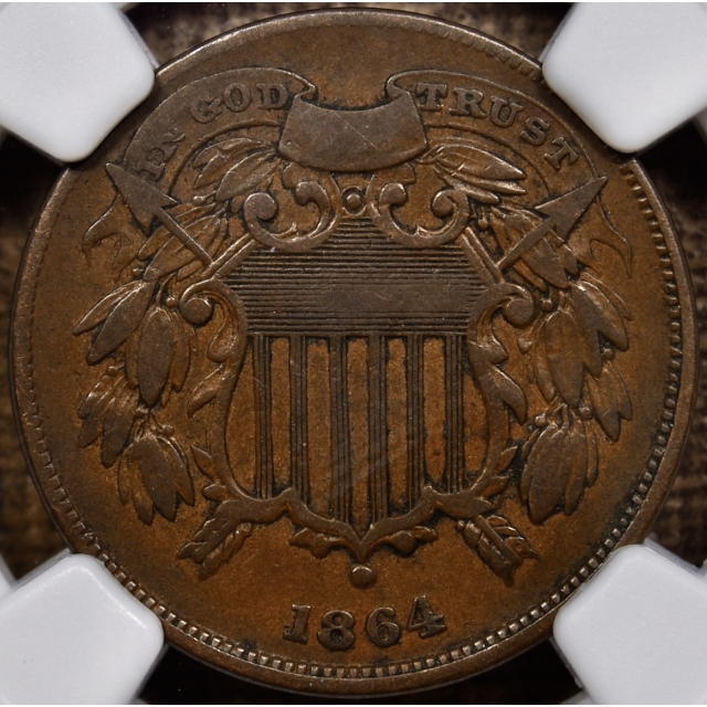 1864 Small Motto Two Cent Piece NGC VF20 BN