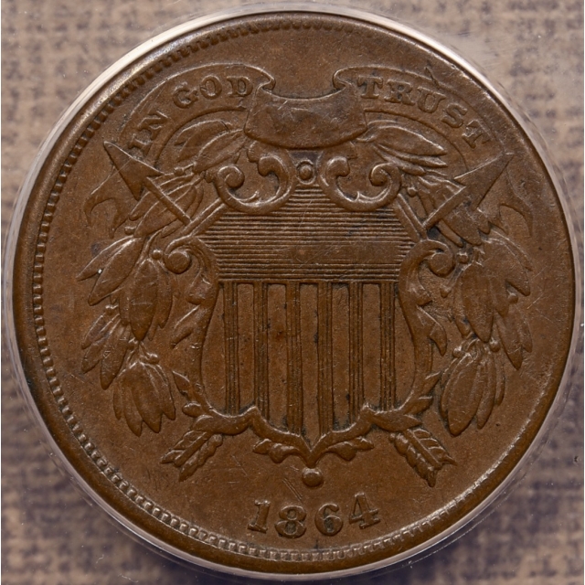 1864 Small Motto Two Cent Piece ANACS VF30, PQ++