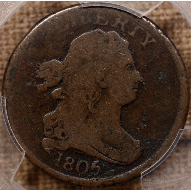 1806 C.2 R4 Small 6, Stems Draped Bust Half Cent PCGS G6