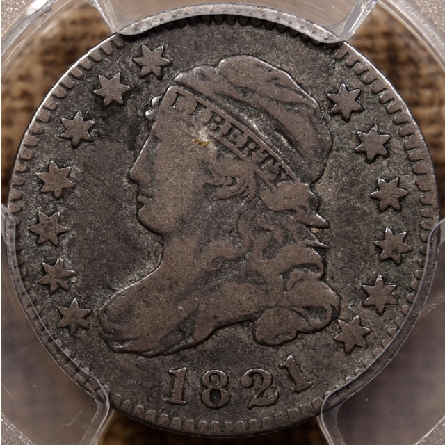 1821 JR-4 Large Date Capped Bust Dime PCGS F12 CAC, ex. Bill Bugert