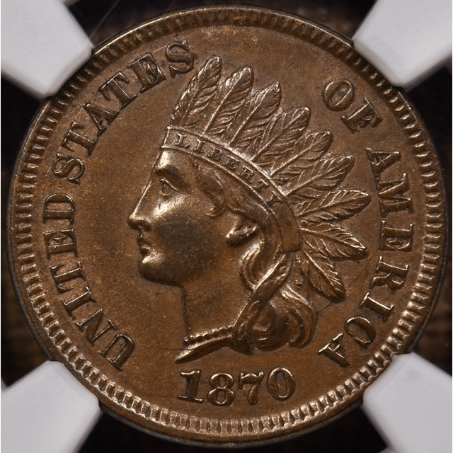 1870 Indian Cent NGC AU58 BN CAC