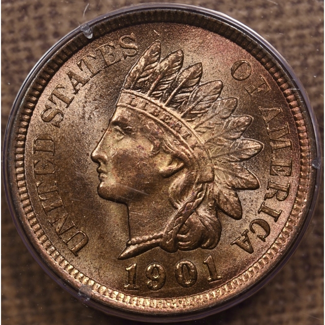 1901 Indian Cent PCGS MS64 RD Rattler CAC