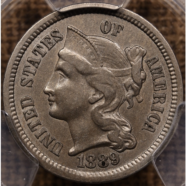 1889 Three Cent Nickel PCGS AU53 CAC