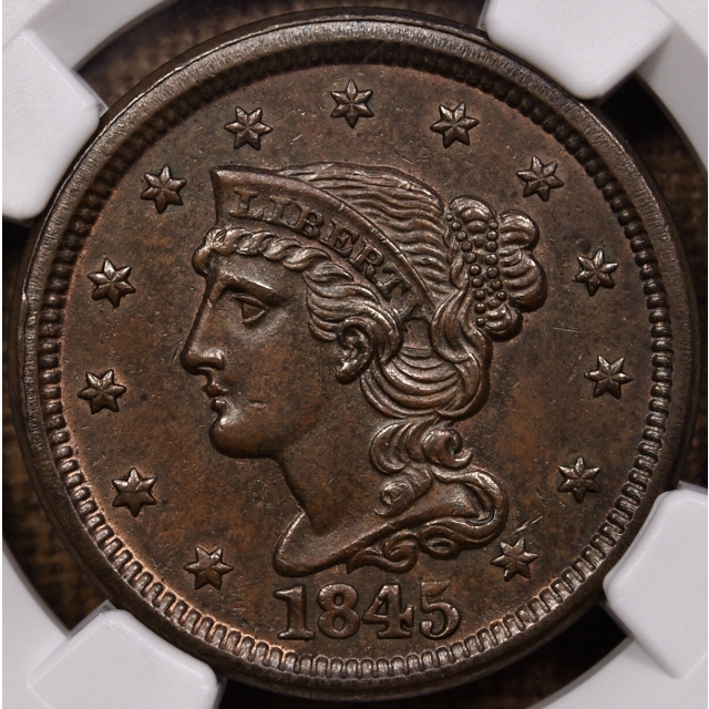 1845 N.11 Braided Hair Large Cent NGC MS63 BN CAC