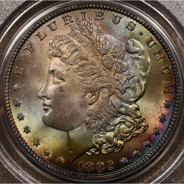 1882 Morgan Dollar PCGS MS64 OGH CAC, Breathtaking color!