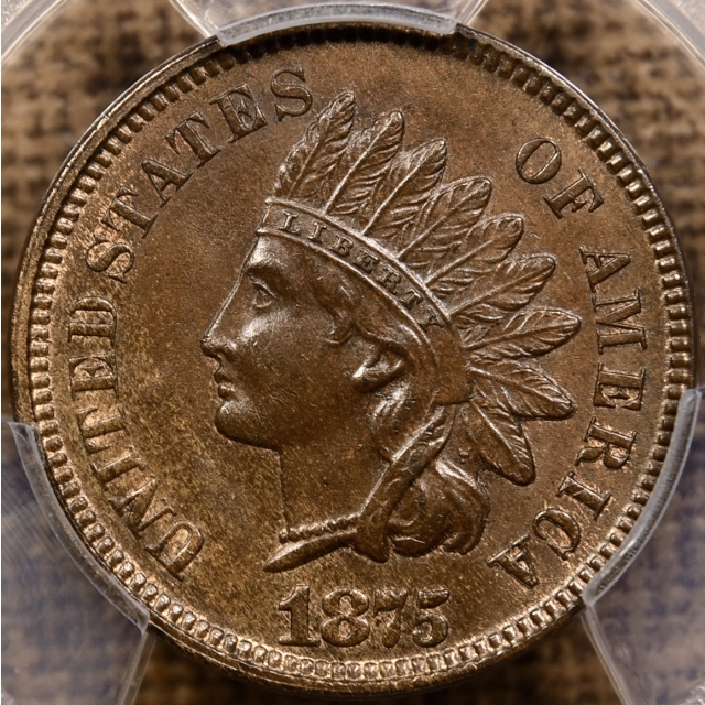 1875 Indian Cent PCGS MS63 BN CAC